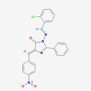 molecular formula C23H15ClN4O3 B236748 1-((o-Chlorobenzylidene)amino)-4-(p-nitrobenzylidene)-2-phenyl-2-imidazolin-5-one CAS No. 126293-47-8