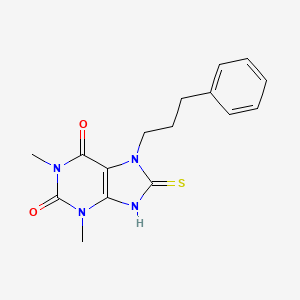 molecular formula C16H18N4O2S B2367485 8-mercapto-1,3-dimethyl-7-(3-phenylpropyl)-1H-purine-2,6(3H,7H)-dione CAS No. 972-68-9