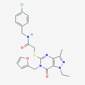 molecular formula C22H22ClN5O3S B2367488 N-[(4-chlorophenyl)methyl]-2-({1-ethyl-6-[(furan-2-yl)methyl]-3-methyl-7-oxo-1H,6H,7H-pyrazolo[4,3-d]pyrimidin-5-yl}sulfanyl)acetamide CAS No. 1358948-11-4
