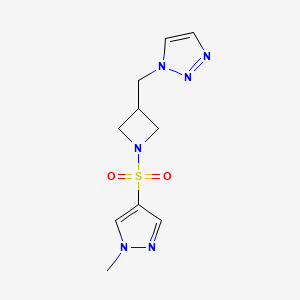 molecular formula C10H14N6O2S B2367494 1-({1-[(1-methyl-1H-pyrazol-4-yl)sulfonyl]azetidin-3-yl}methyl)-1H-1,2,3-triazole CAS No. 2200621-32-3