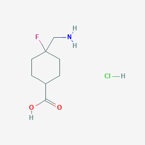 molecular formula C8H15ClFNO2 B2367502 4-(Aminomethyl)-4-fluorocyclohexane-1-carboxylic acid;hydrochloride CAS No. 2361586-09-4