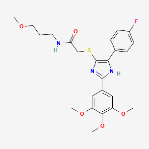 molecular formula C24H28FN3O5S B2367522 2-((5-(4-氟苯基)-2-(3,4,5-三甲氧基苯基)-1H-咪唑-4-基)硫代)-N-(3-甲氧基丙基)乙酰胺 CAS No. 901241-49-4