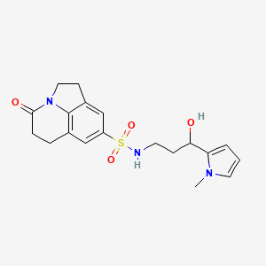 molecular formula C19H23N3O4S B2367534 N-[3-Hydroxy-3-(1-methylpyrrol-2-yl)propyl]-11-oxo-1-azatricyclo[6.3.1.04,12]dodeca-4,6,8(12)-triene-6-sulfonamide CAS No. 1795305-27-9