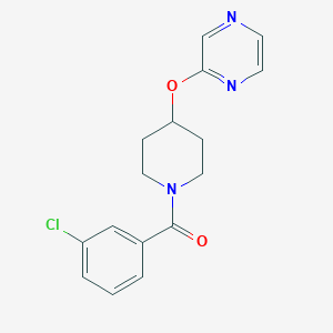 molecular formula C16H16ClN3O2 B2367583 (3-Chlorophenyl)(4-(pyrazin-2-yloxy)piperidin-1-yl)methanone CAS No. 1421493-57-3