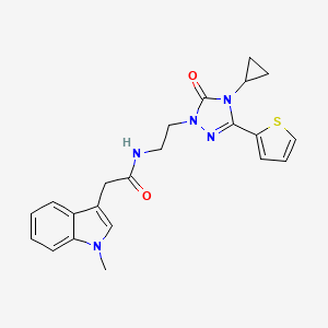 molecular formula C22H23N5O2S B2367590 N-(2-(4-cyclopropyl-5-oxo-3-(thiophen-2-yl)-4,5-dihydro-1H-1,2,4-triazol-1-yl)ethyl)-2-(1-methyl-1H-indol-3-yl)acetamide CAS No. 1448037-16-8
