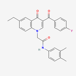 molecular formula C28H25FN2O3 B2367592 N-(3,4-二甲基苯基)-2-(6-乙基-3-(4-氟苯甲酰)-4-氧代喹啉-1(4H)-基)乙酰胺 CAS No. 895652-90-1