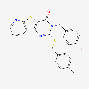 molecular formula C24H18FN3OS2 B2367599 3-(4-fluorobenzyl)-2-((4-methylbenzyl)thio)pyrido[3',2':4,5]thieno[3,2-d]pyrimidin-4(3H)-one CAS No. 1223762-43-3