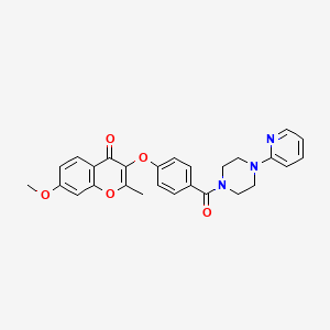 molecular formula C27H25N3O5 B2367614 7-methoxy-2-methyl-3-(4-(4-(pyridin-2-yl)piperazine-1-carbonyl)phenoxy)-4H-chromen-4-one CAS No. 951950-57-5