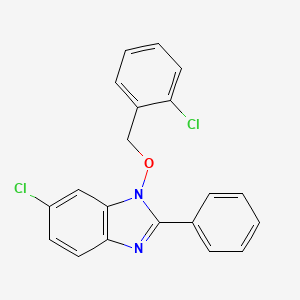 molecular formula C20H14Cl2N2O B2367622 6-Chloro-1-[(2-chlorophenyl)methoxy]-2-phenylbenzimidazole CAS No. 338978-63-5