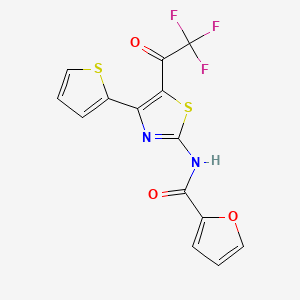 molecular formula C14H7F3N2O3S2 B2367636 N-[4-thiophen-2-yl-5-(2,2,2-trifluoroacetyl)-1,3-thiazol-2-yl]furan-2-carboxamide CAS No. 361159-23-1