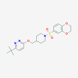 molecular formula C22H29N3O5S B2367650 3-Tert-butyl-6-[[1-(2,3-dihydro-1,4-benzodioxin-6-ylsulfonyl)piperidin-4-yl]methoxy]pyridazine CAS No. 2309259-15-0