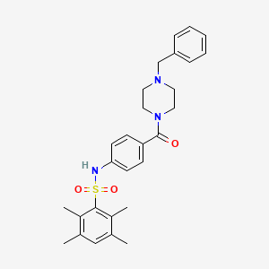 molecular formula C28H33N3O3S B2367655 N-(4-(4-benzylpiperazine-1-carbonyl)phenyl)-2,3,5,6-tetramethylbenzenesulfonamide CAS No. 690245-16-0