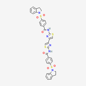 molecular formula C36H28N6O6S4 B2367660 4-(2,3-dihydroindol-1-ylsulfonyl)-N-[4-[2-[[4-(2,3-dihydroindol-1-ylsulfonyl)benzoyl]amino]-1,3-thiazol-4-yl]-1,3-thiazol-2-yl]benzamide CAS No. 394229-18-6