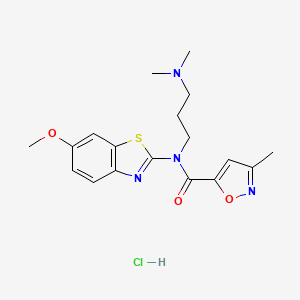 molecular formula C18H23ClN4O3S B2367668 N-(3-(dimethylamino)propyl)-N-(6-methoxybenzo[d]thiazol-2-yl)-3-methylisoxazole-5-carboxamide hydrochloride CAS No. 1189683-15-5
