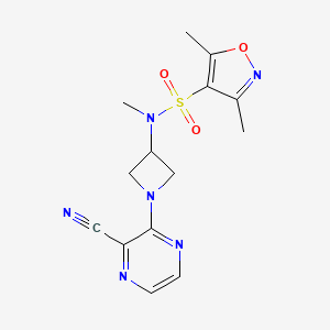molecular formula C14H16N6O3S B2367681 N-[1-(3-Cyanopyrazin-2-yl)azetidin-3-yl]-N,3,5-trimethyl-1,2-oxazole-4-sulfonamide CAS No. 2380175-86-8