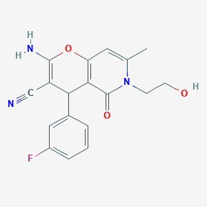 molecular formula C18H16FN3O3 B2367704 2-amino-4-(3-fluorophenyl)-6-(2-hydroxyethyl)-7-methyl-5-oxo-5,6-dihydro-4H-pyrano[3,2-c]pyridine-3-carbonitrile CAS No. 884216-90-4