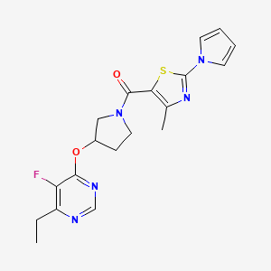 molecular formula C19H20FN5O2S B2367718 (3-((6-乙基-5-氟嘧啶-4-基)氧代)吡咯烷-1-基)(4-甲基-2-(1H-吡咯-1-基)噻唑-5-基)甲酮 CAS No. 2034494-28-3