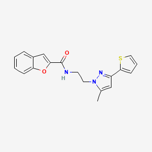 molecular formula C19H17N3O2S B2367720 N-(2-(5-methyl-3-(thiophen-2-yl)-1H-pyrazol-1-yl)ethyl)benzofuran-2-carboxamide CAS No. 2034585-02-7