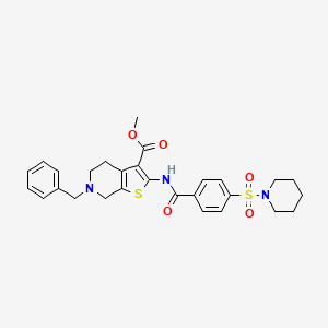 molecular formula C28H31N3O5S2 B2367728 methyl 6-benzyl-2-[(4-piperidin-1-ylsulfonylbenzoyl)amino]-5,7-dihydro-4H-thieno[2,3-c]pyridine-3-carboxylate CAS No. 524679-87-6
