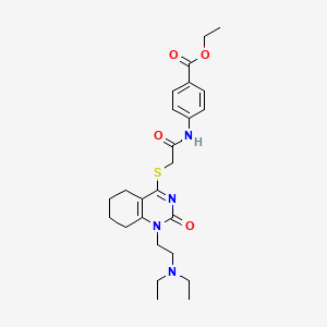 molecular formula C25H34N4O4S B2367731 Ethyl 4-(2-((1-(2-(diethylamino)ethyl)-2-oxo-1,2,5,6,7,8-hexahydroquinazolin-4-yl)thio)acetamido)benzoate CAS No. 898435-77-3