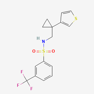 molecular formula C15H14F3NO2S2 B2367739 N-[(1-Thiophen-3-ylcyclopropyl)methyl]-3-(trifluoromethyl)benzenesulfonamide CAS No. 2415499-53-3