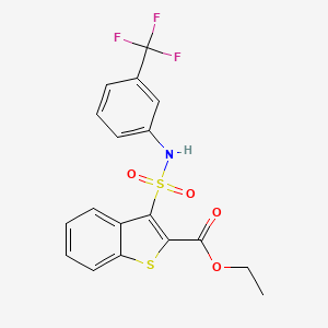 molecular formula C18H14F3NO4S2 B2367758 Ethyl 3-({[3-(trifluoromethyl)phenyl]amino}sulfonyl)-1-benzothiophene-2-carboxylate CAS No. 932465-32-2