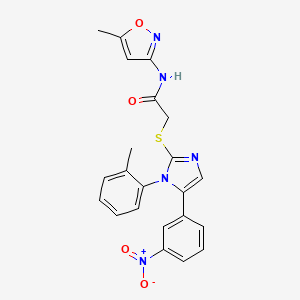 molecular formula C22H19N5O4S B2367763 N-(5-methylisoxazol-3-yl)-2-((5-(3-nitrophenyl)-1-(o-tolyl)-1H-imidazol-2-yl)thio)acetamide CAS No. 1234835-26-7
