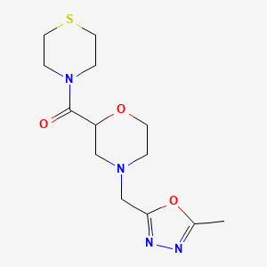 molecular formula C13H20N4O3S B2367780 [4-[(5-Methyl-1,3,4-oxadiazol-2-yl)methyl]morpholin-2-yl]-thiomorpholin-4-ylmethanone CAS No. 2415454-79-2