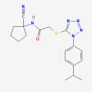 molecular formula C18H22N6OS B2367787 N-(1-cyanocyclopentyl)-2-[1-(4-propan-2-ylphenyl)tetrazol-5-yl]sulfanylacetamide CAS No. 871218-04-1