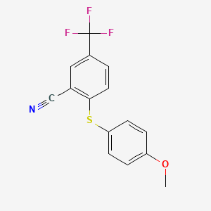 molecular formula C15H10F3NOS B2367790 2-[(4-甲氧基苯基)硫代]-5-(三氟甲基)苯甲腈 CAS No. 212691-83-3