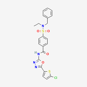 molecular formula C22H19ClN4O4S2 B2367813 4-[benzyl(ethyl)sulfamoyl]-N-[5-(5-chlorothiophen-2-yl)-1,3,4-oxadiazol-2-yl]benzamide CAS No. 533872-42-3
