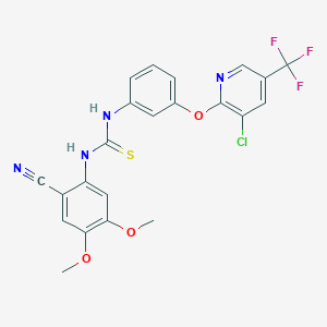 molecular formula C22H16ClF3N4O3S B2367815 N-(3-{[3-氯-5-(三氟甲基)-2-吡啶基]氧基}苯基)-N'-(2-氰基-4,5-二甲氧基苯基)硫脲 CAS No. 343375-06-4