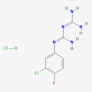 molecular formula C8H10Cl2FN5 B2367826 1-(3-クロロ-4-フルオロフェニル)ビグアニド塩酸塩 CAS No. 915071-41-9