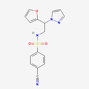 molecular formula C16H14N4O3S B2367827 4-氰基-N-(2-(呋喃-2-基)-2-(1H-吡唑-1-基)乙基)苯磺酰胺 CAS No. 2034255-34-8