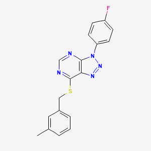 molecular formula C18H14FN5S B2367849 3-(4-Fluorophenyl)-7-[(3-methylphenyl)methylsulfanyl]triazolo[4,5-d]pyrimidine CAS No. 863460-45-1