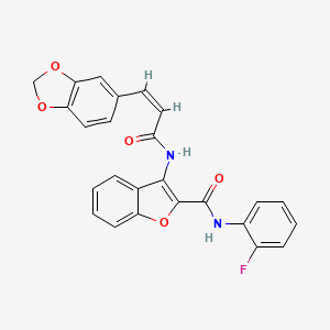 molecular formula C25H17FN2O5 B2367852 (Z)-3-(3-(苯并[d][1,3]二氧杂环-5-基)丙烯酰胺)-N-(2-氟苯基)苯并呋喃-2-甲酰胺 CAS No. 887877-25-0