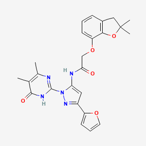 molecular formula C25H25N5O5 B2367860 2-((2,2-dimethyl-2,3-dihydrobenzofuran-7-yl)oxy)-N-(1-(4,5-dimethyl-6-oxo-1,6-dihydropyrimidin-2-yl)-3-(furan-2-yl)-1H-pyrazol-5-yl)acetamide CAS No. 1210695-77-4