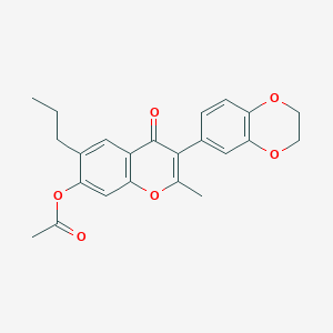 molecular formula C23H22O6 B2367861 3-(2,3-dihydrobenzo[b][1,4]dioxin-6-yl)-2-methyl-4-oxo-6-propyl-4H-chromen-7-yl acetate CAS No. 170511-29-2