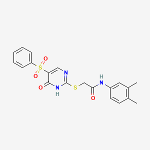 molecular formula C20H19N3O4S2 B2367875 2-[[5-(苯磺酰基)-6-氧代-1H-嘧啶-2-基]硫代]-N-(3,4-二甲苯基)乙酰胺 CAS No. 866812-45-5