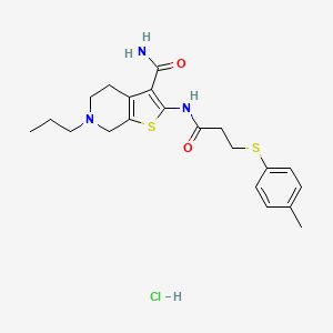 molecular formula C21H28ClN3O2S2 B2367882 6-Propyl-2-(3-(p-tolylthio)propanamido)-4,5,6,7-tetrahydrothieno[2,3-c]pyridine-3-carboxamide hydrochloride CAS No. 1329870-68-9