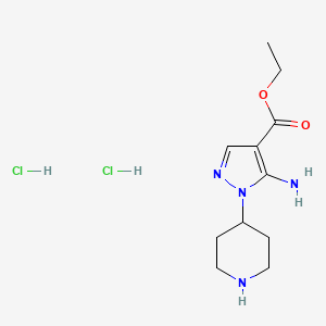 molecular formula C11H20Cl2N4O2 B2367889 ethyl 3-imino-2-(piperidin-4-yl)-2,3-dihydro-1H-pyrazole-4-carboxylate dihydrochloride CAS No. 1355773-02-2