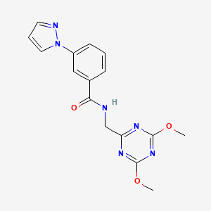 molecular formula C16H16N6O3 B2367895 N-((4,6-二甲氧基-1,3,5-三嗪-2-基)甲基)-3-(1H-吡唑-1-基)苯甲酰胺 CAS No. 2034575-37-4