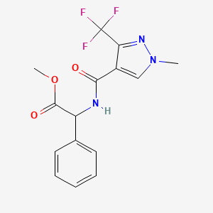 molecular formula C15H14F3N3O3 B2367908 methyl 2-({[1-methyl-3-(trifluoromethyl)-1H-pyrazol-4-yl]carbonyl}amino)-2-phenylacetate CAS No. 1024020-32-3