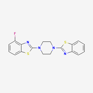 molecular formula C18H15FN4S2 B2367914 2-[4-(1,3-Benzothiazol-2-yl)piperazin-1-yl]-4-fluoro-1,3-benzothiazole CAS No. 862977-12-6