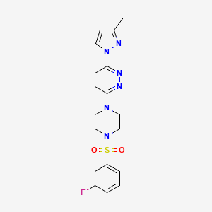 molecular formula C18H19FN6O2S B2367926 3-(4-((3-fluorophenyl)sulfonyl)piperazin-1-yl)-6-(3-methyl-1H-pyrazol-1-yl)pyridazine CAS No. 1013756-89-2