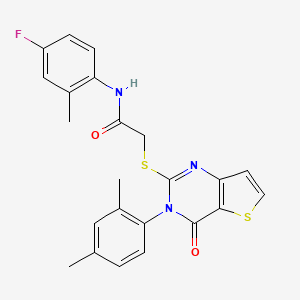 molecular formula C23H20FN3O2S2 B2367934 2-{[3-(2,4-dimethylphenyl)-4-oxo-3,4-dihydrothieno[3,2-d]pyrimidin-2-yl]sulfanyl}-N-(4-fluoro-2-methylphenyl)acetamide CAS No. 1291839-24-1