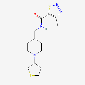 molecular formula C14H22N4OS2 B2367943 4-methyl-N-((1-(tetrahydrothiophen-3-yl)piperidin-4-yl)methyl)-1,2,3-thiadiazole-5-carboxamide CAS No. 2034481-73-5