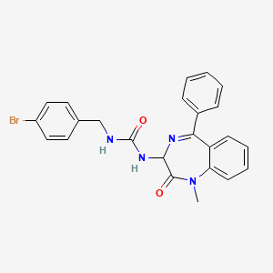 molecular formula C24H21BrN4O2 B2367957 N-(2,5-diaza-2-methyl-3-oxo-6-phenylbicyclo[5.4.0]undeca-1(7),5,8,10-tetraen-4-yl)(((4-bromophenyl)methyl)amino)formamide CAS No. 1796921-10-2