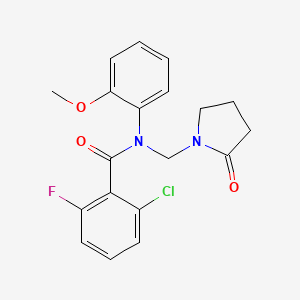 molecular formula C19H18ClFN2O3 B2367965 2-chloro-6-fluoro-N-(2-methoxyphenyl)-N-[(2-oxopyrrolidin-1-yl)methyl]benzamide CAS No. 852132-09-3