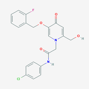 molecular formula C21H18ClFN2O4 B2367978 N-(4-chlorophenyl)-2-(5-((2-fluorobenzyl)oxy)-2-(hydroxymethyl)-4-oxopyridin-1(4H)-yl)acetamide CAS No. 946333-56-8